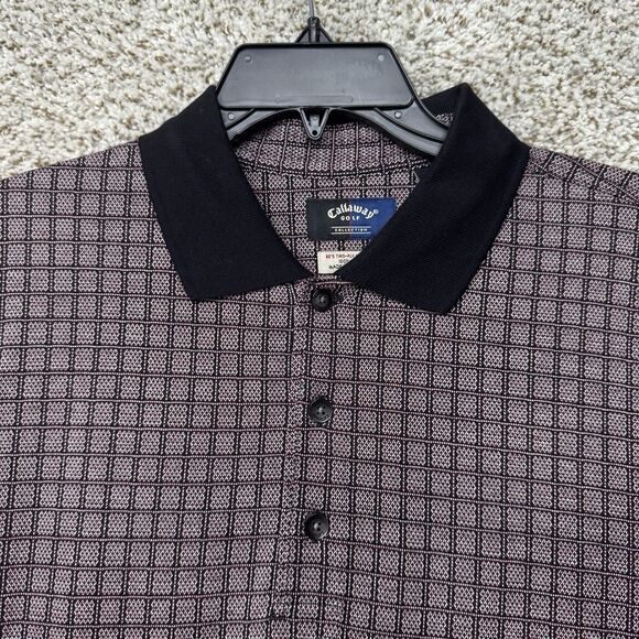 Vintage 90s Callaway Polo Shirt Men's Medium Red AOP Diamond Pattern Cotton Y2K - Picture 2 of 16